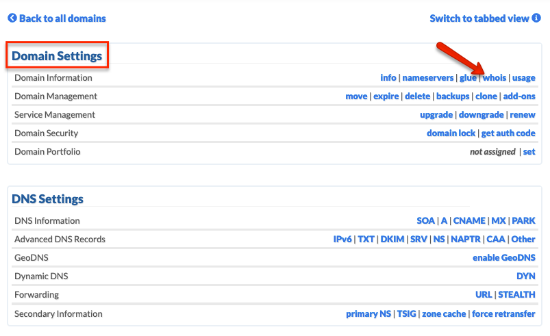 Find your current registrar or domain WHOIS information