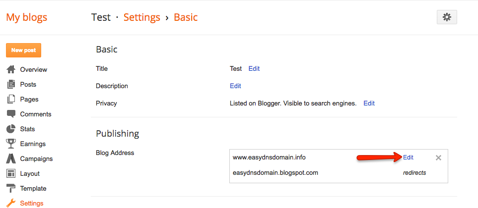 connecting blog blogger blogspot to easydns domain