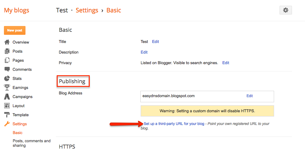 connecting blog blogger blogspot to easydns domain