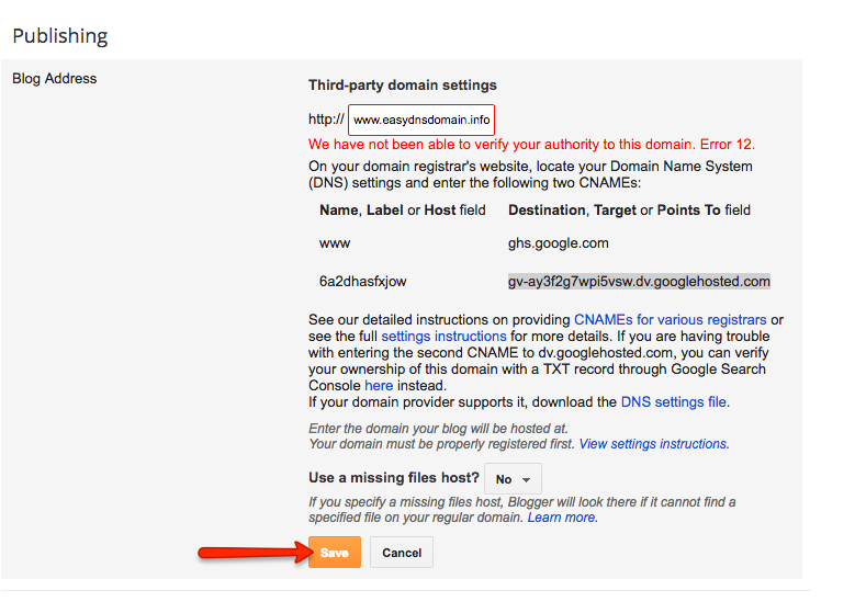 connecting blog blogger blogspot to easydns domain