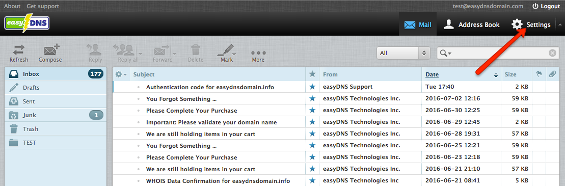 easyMail webmail filters with easyDNS
