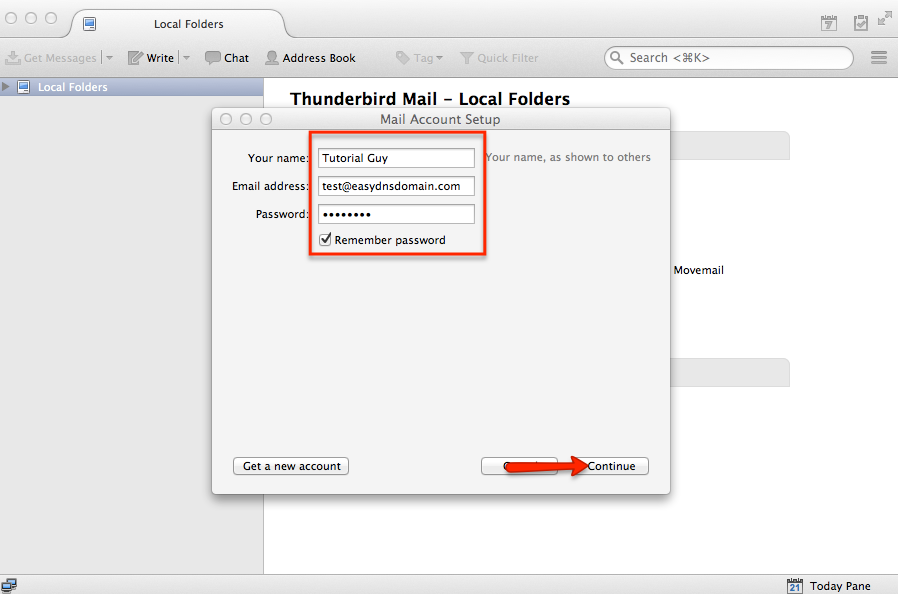 setting up easyMail account with Thunderbird email client