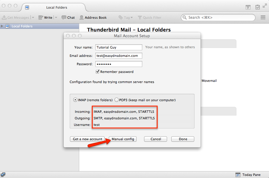 setting up easyMail account with Thunderbird email client